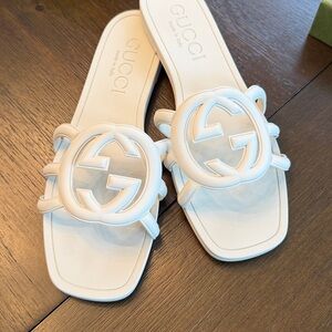 AUTHENTIC Gucci MYSTIC WHITE Logo Slide Sandals